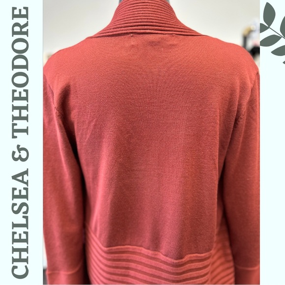 Chelsea & Theodore Waterfall Cardigan Sweater Ribbed Brick Red Orange Size Large - Picture 6 of 8